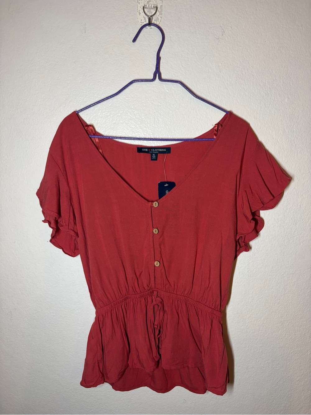 ONE CLOTHING Red Ruffled Blouse - Picture 2 of 7